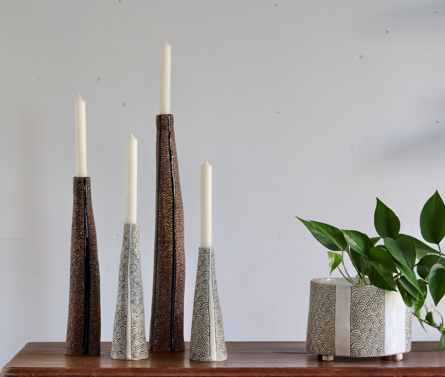 Candle Holder - Tan Scale w Black Accents