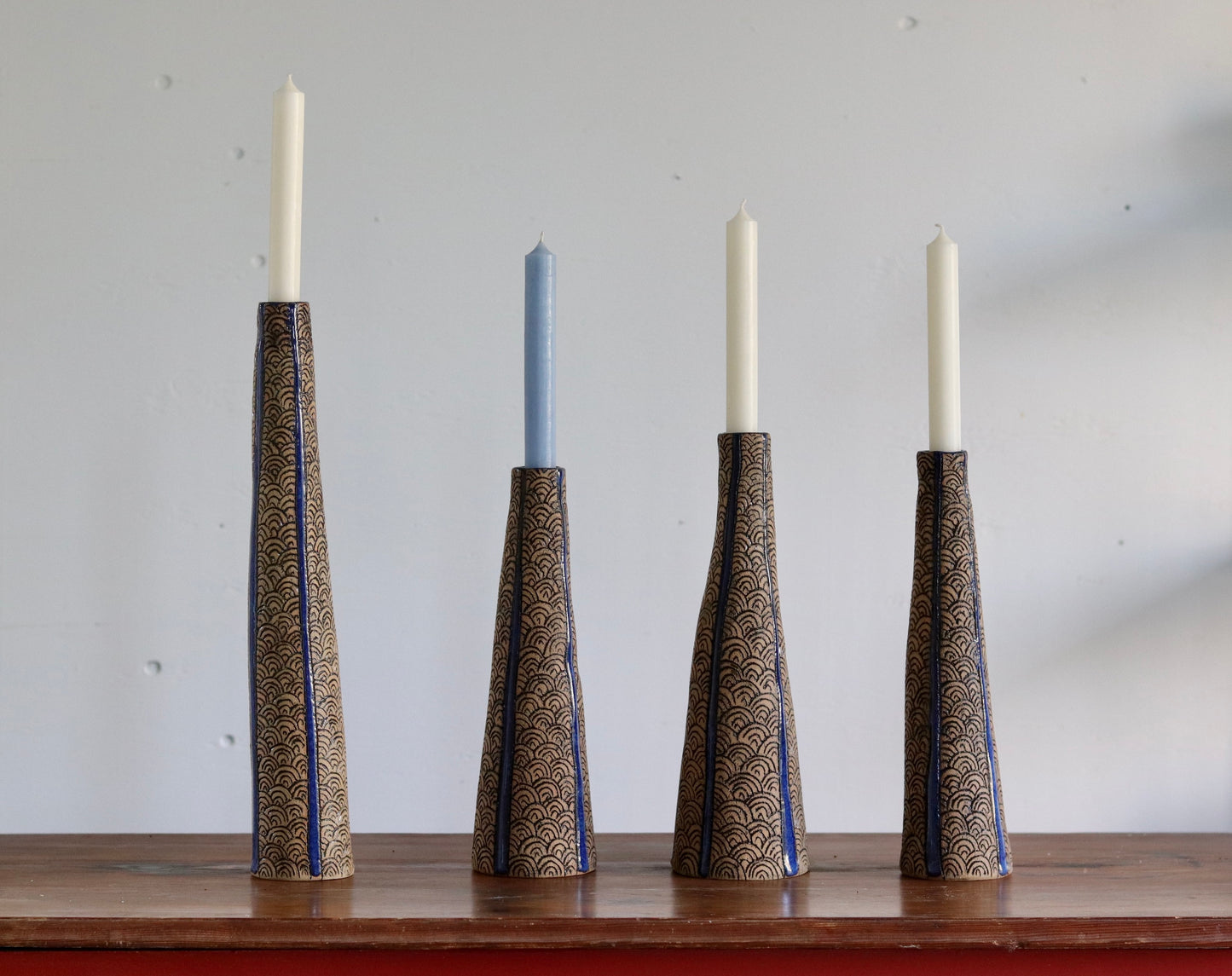Candle Holder - Tan Scale w Blue Accents