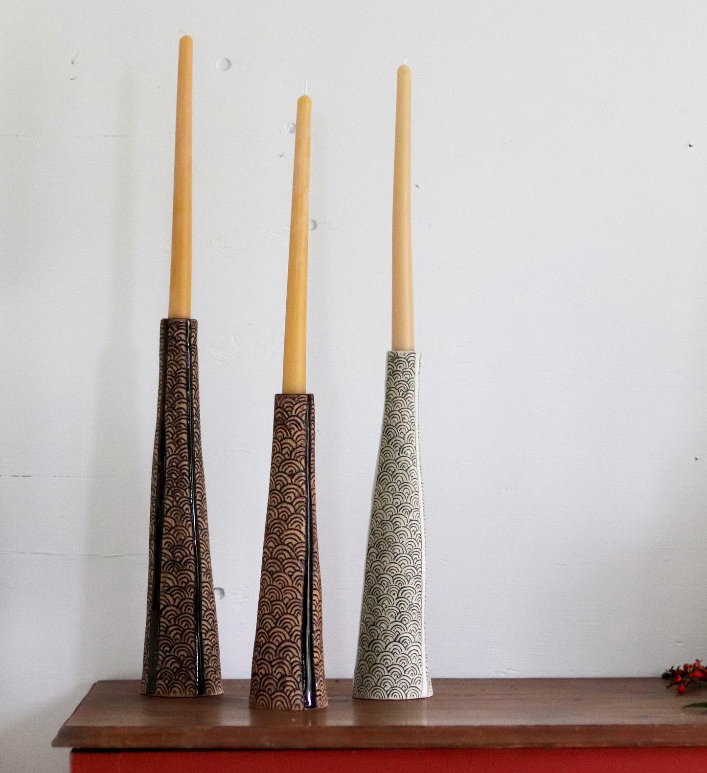 Candle Holder - Tan Scale w Black Accents