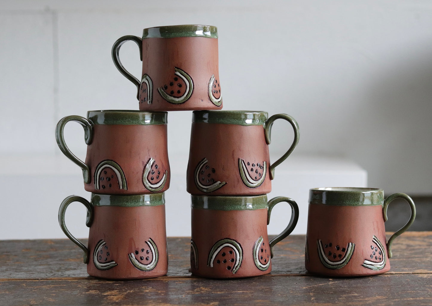 Mug - Watermelon - Dark Red w Green Rim
